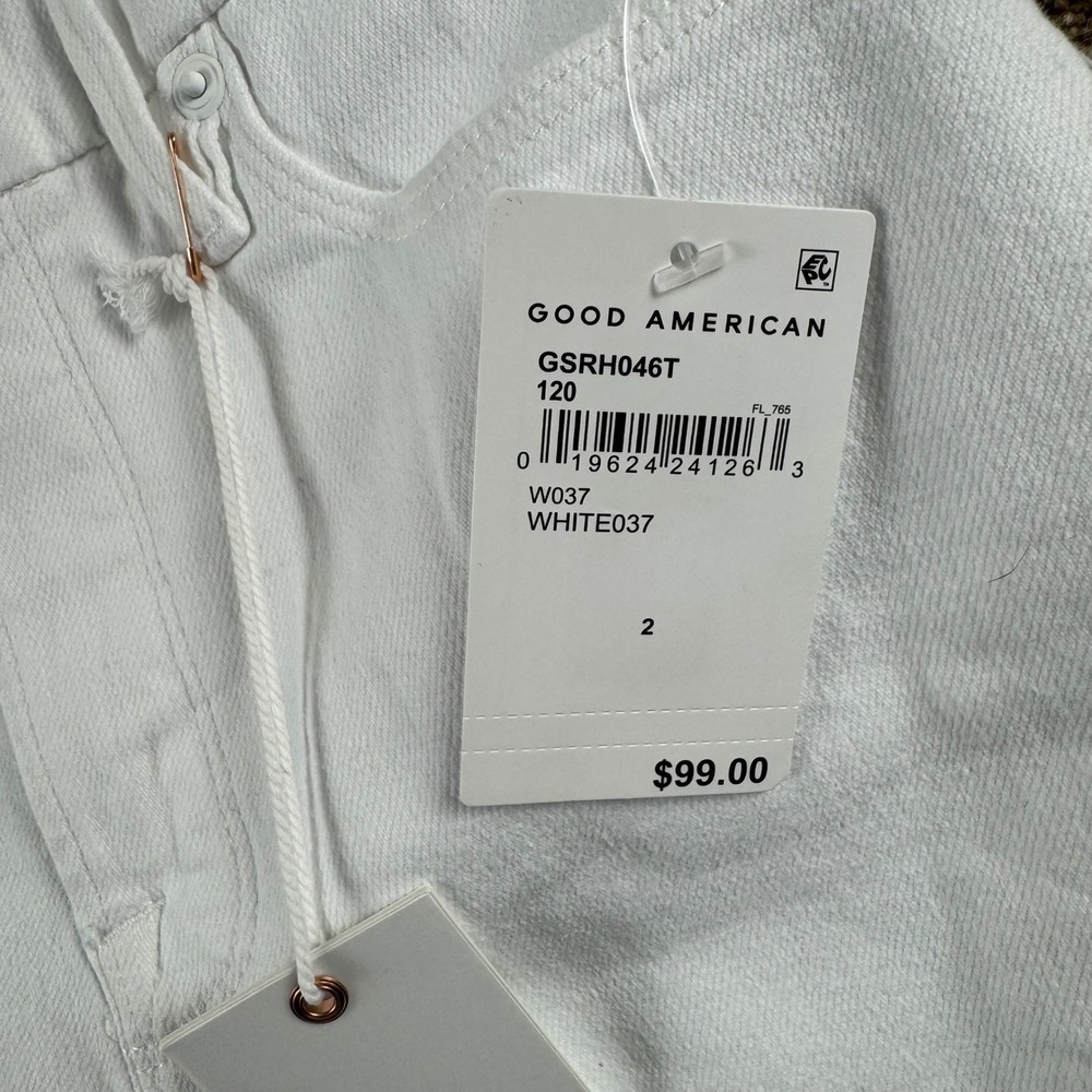 Good American Good Legs Straight White High Rise Raw Hem Jeans 2/26 $99 NEW - Picture 8 of 16